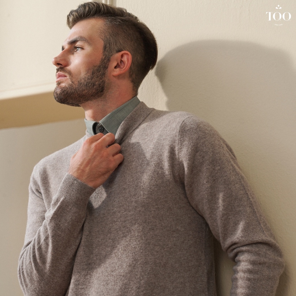 Áo len nam TQQ chất liệu 100% Cashmere cao cấp LEN06 cổ tròn thanh lịch, hiện đại