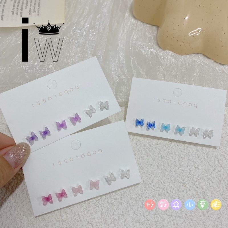 Bông tai hình bướm nhiều màu sắc bằng nhựa resin thời trang cho nữ S925