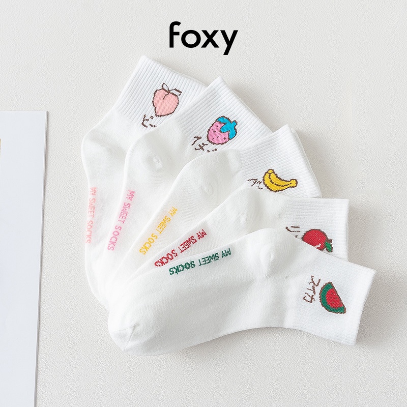 Tất Nữ Vớ Nữ Cổ Ngắn Foxy Hoạ Tiết Hoa Quả Phong Cách Nhật Bản - FOS004