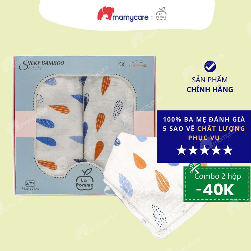 Set 2 khăn tắm đa năng cho bé  sợi tre lụa La Pomme khăn xô tắm mềm mịn họa tiết Rainy an toàn cho làn da bé - MAMYCARE