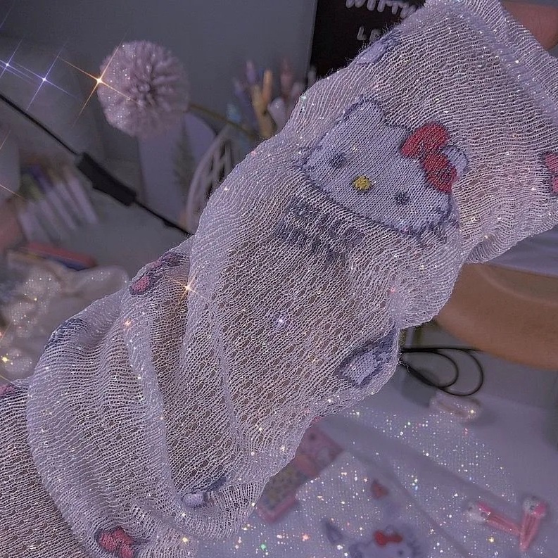 Tay Áo Chống Nắng Ren Lưới Hoạt Hình Hello Kitty Xinh Xắn
