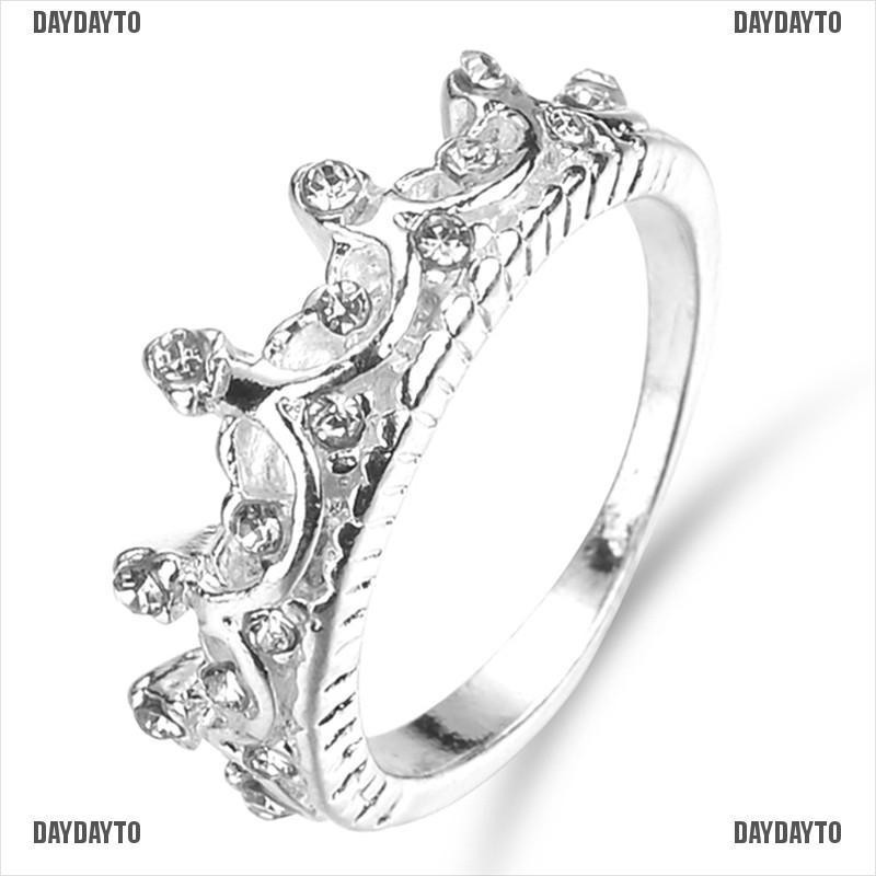 Nhẫn Cưới Hình Vương Miện Đính Đá Zircon Màu Bạc Dành Cho Nữ