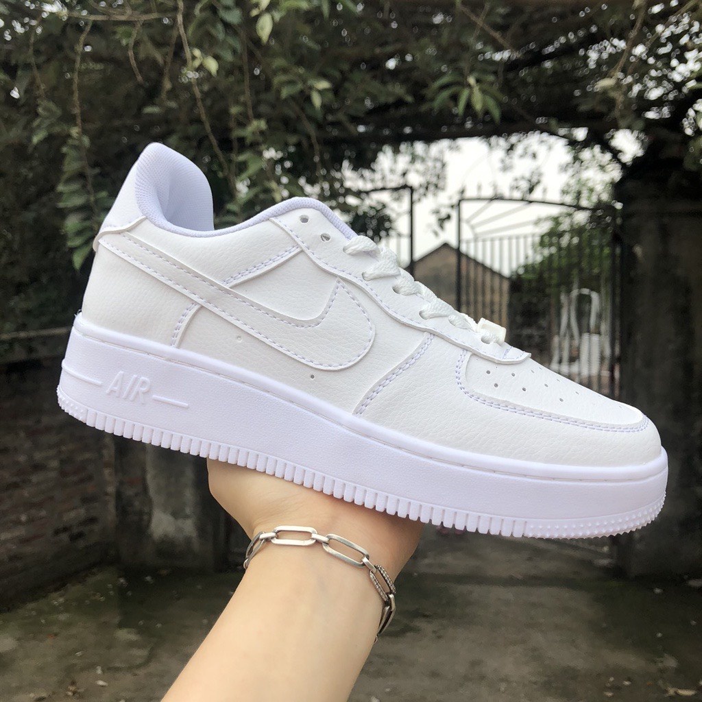 Giày sneaker full trắng đế 3cm, Giày thể thao màu trắng thoáng khí đế êm full box