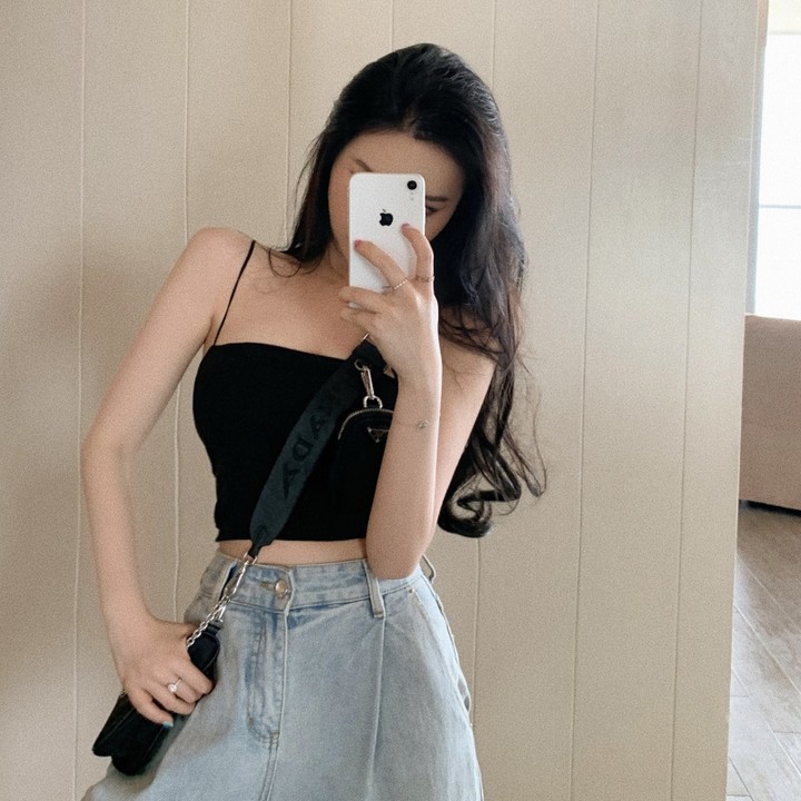 Áo hai dây tăm body siêu đẹp BIGOMALL - Áo 2 dây thun croptop ôm sợi bún