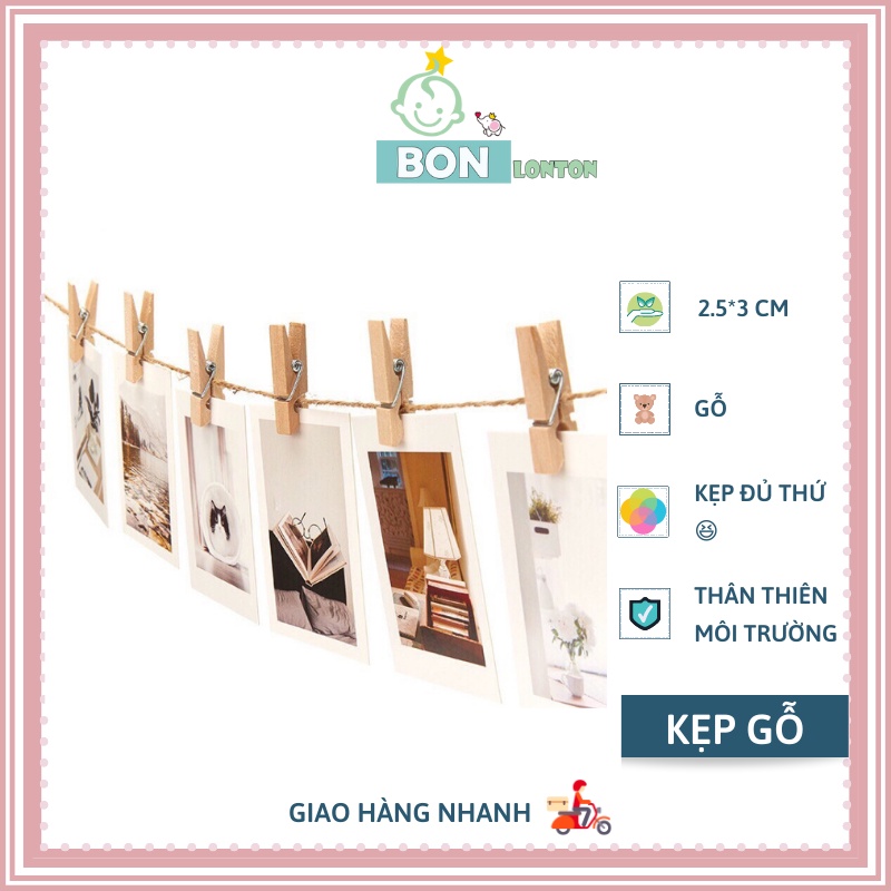 Set 10 kẹp gỗ màu và 2m dây treo tranh ảnh trang trí thủ công