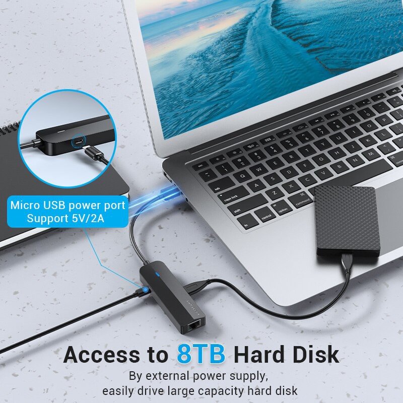 Bộ chia 3 cổng USB 3.0 + Lan Rj45, hàng chính hãng Vention