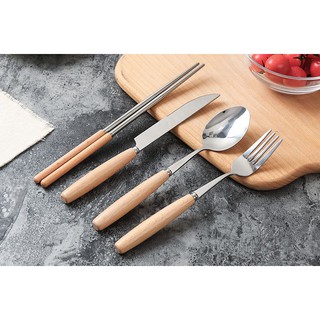 Bộ dao dĩa đũa thìa cán gỗ nhập khẩu Z01