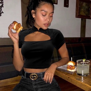 Áo thun croptop cổ tàu sexy hàng có sẵn