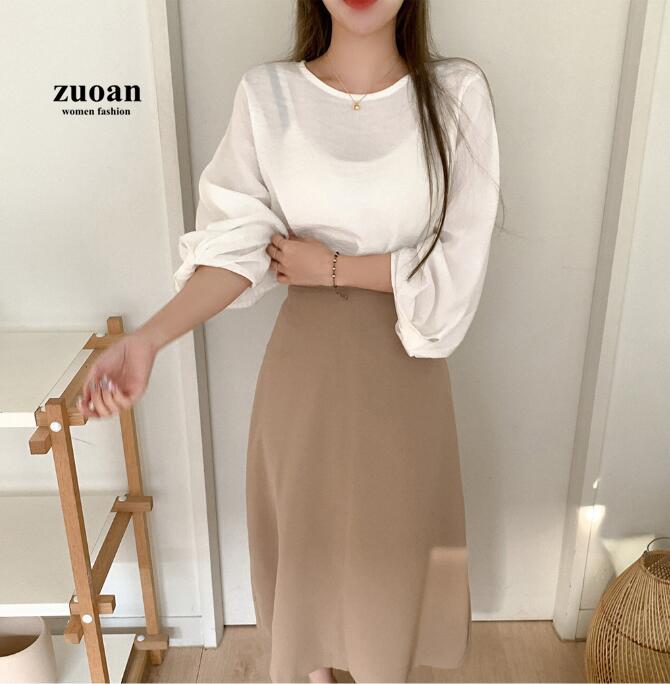 Chân váy dài SUXI lưng cao màu trơn phong cách Hàn Quốc cho nữ