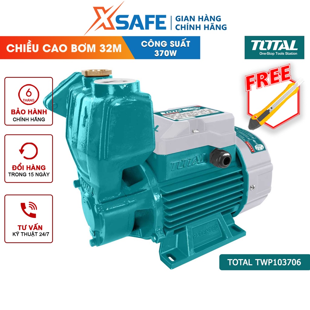 Máy bơm nước TOTAL TWP103706 công suất 370W(0.5HP), mô tơ dây đồng, cánh quạt nước bằng đồng thau - [XSAFE]