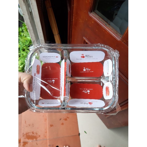 Hộp thủy tinh 3 ngăn 1000ml có đũa thìa inox cho bữa trưa an toàn dùng mang cơm đi làm, đi dã ngoại