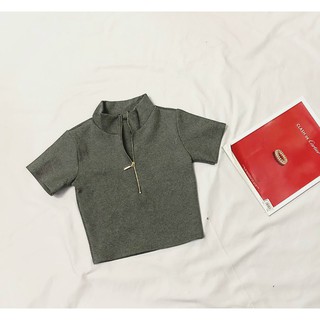 Áo croptop thun gân dây kéo cổ trụ xinh hình chụp thật, xinh xắn