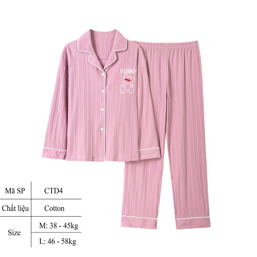 Đồ bộ pijama nữ mặc nhà cotton cao cấp loại 1 tay dài kiểu dáng trơn thanh lịch - CTD4