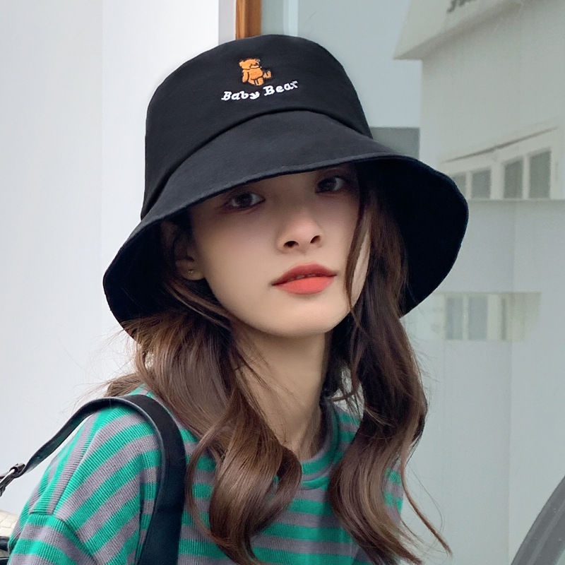 Nón Bucket Thêu Hình Gấu Dễ Thương Phong Cách Hàn Quốc Thời Trang Xuân Thu Cho Nữ