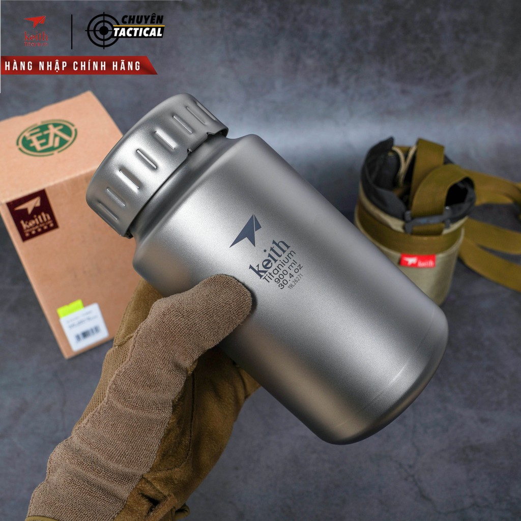 Bình Titanium 900ml Công Nghệ Không Ren + Bao Đựng và Dây Đeo Keith Ti3035