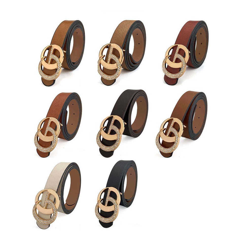 Thắt Lưng Da PU Đính Đá Phối Khóa Chữ G Thời Trang Cho Nữ