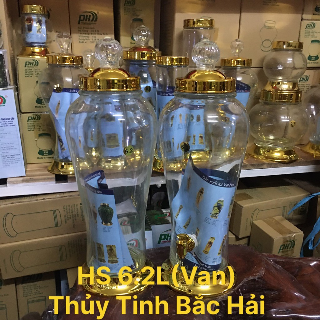 BÌNH NGÂM RƯỢU THỦY TINH CAO CÂP HS-6.2Lít(Van) - SẢN XUẤT TẠI VIỆT NAM-THỦY TINH BẮC HẢI