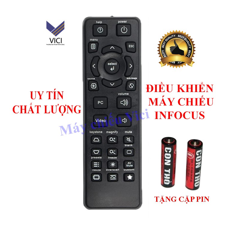 Điều khiển máy chiếu infocus chính hãng. Tặng pin đi kèm, bảo hành 3 tháng