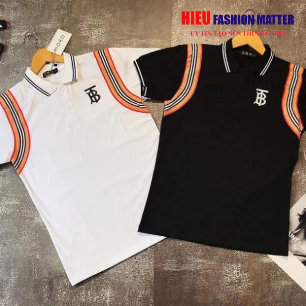 Áo phông Nam Nữ ⚡  FREE SHIP ⚡ Áo polo Burberry sọc viền nách logo ngực TB 😍😍😍