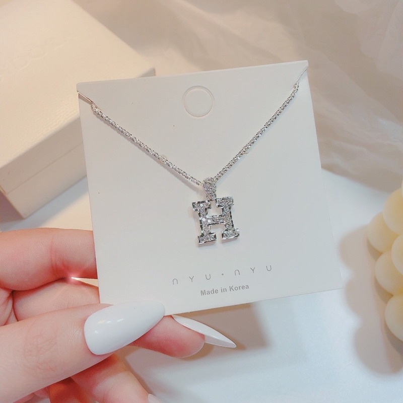 Dây chuyền bạc ta dây xù kim sa lấp lánh chữ cái đính đá viền phay sáng đẹp vòng cổ nữ bạc thật CHY SILVER