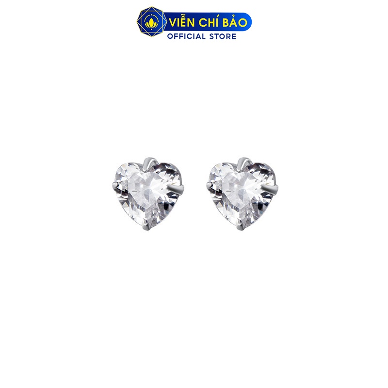 Bông tai bạc nữ trái tim đá trắng chất liệu bạc 925 thời trang phụ kiện trang sức nữ Viễn Chí Bảo B400351