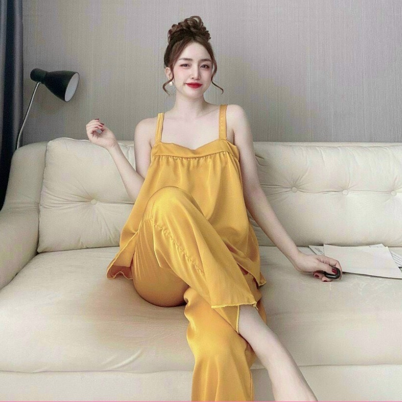 Bộ đồ ngủ 2 dây chất lụa siêu thoáng mát, freesize cho 56kg đổ về | BigBuy360 - bigbuy360.vn