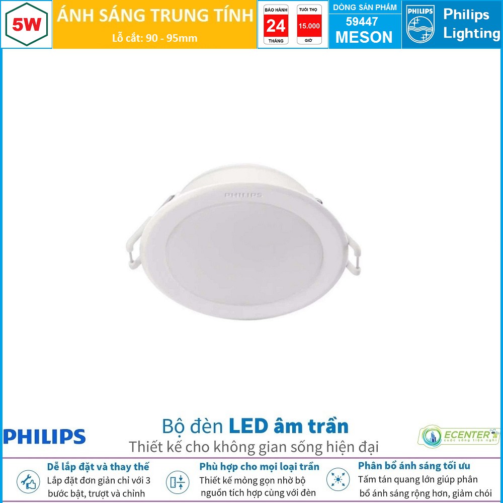 ĐÈN LED ÂM TRẦN 5W PHILIPS DOWNLIGHT 59447 MESON G3 D90 ( PHÂN BỔ ÁNH SÁNG TỐI ƯU – GIẢM CHÓI MẮT )