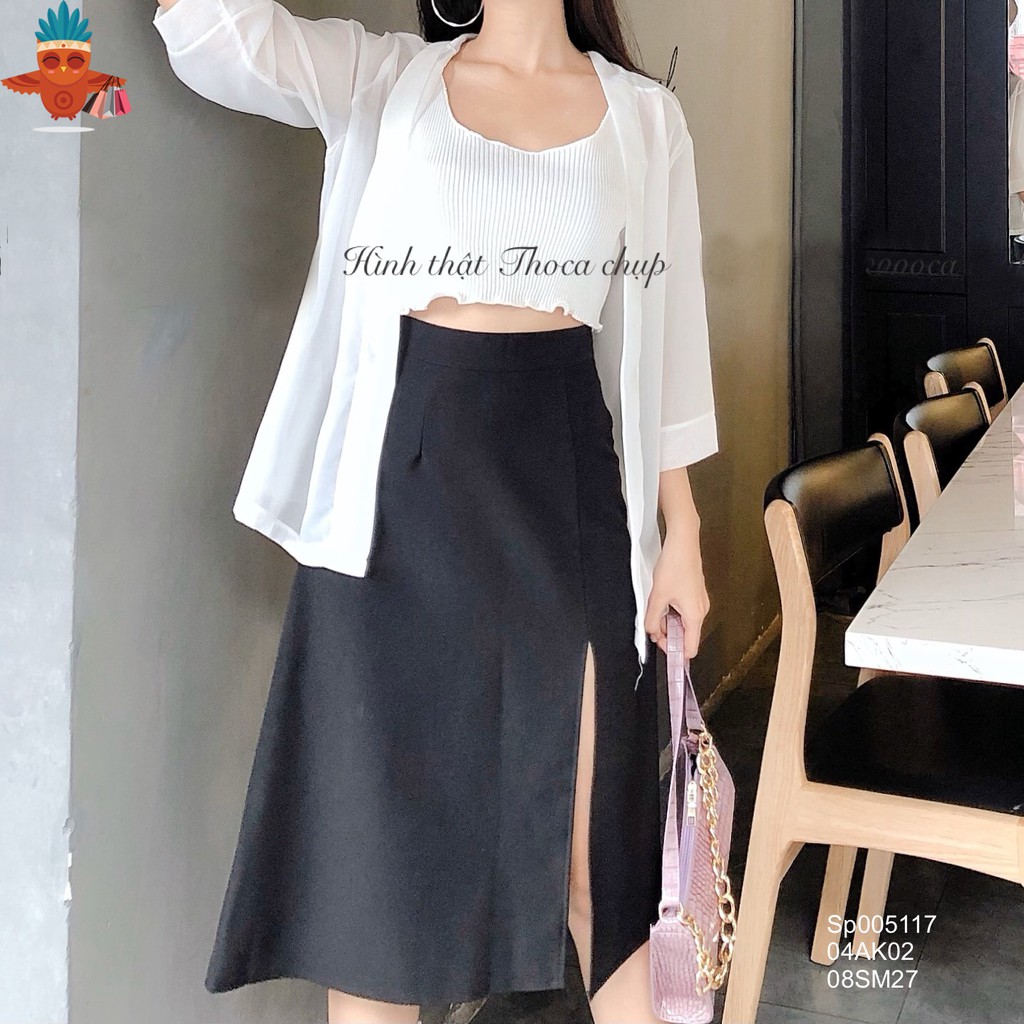 Chân váy midi đen xẻ tà lưng cao THOCA HOUSE sang chảnh, 3 size phù hợp đi chơi, đi làm cho các nàng | BigBuy360 - bigbuy360.vn