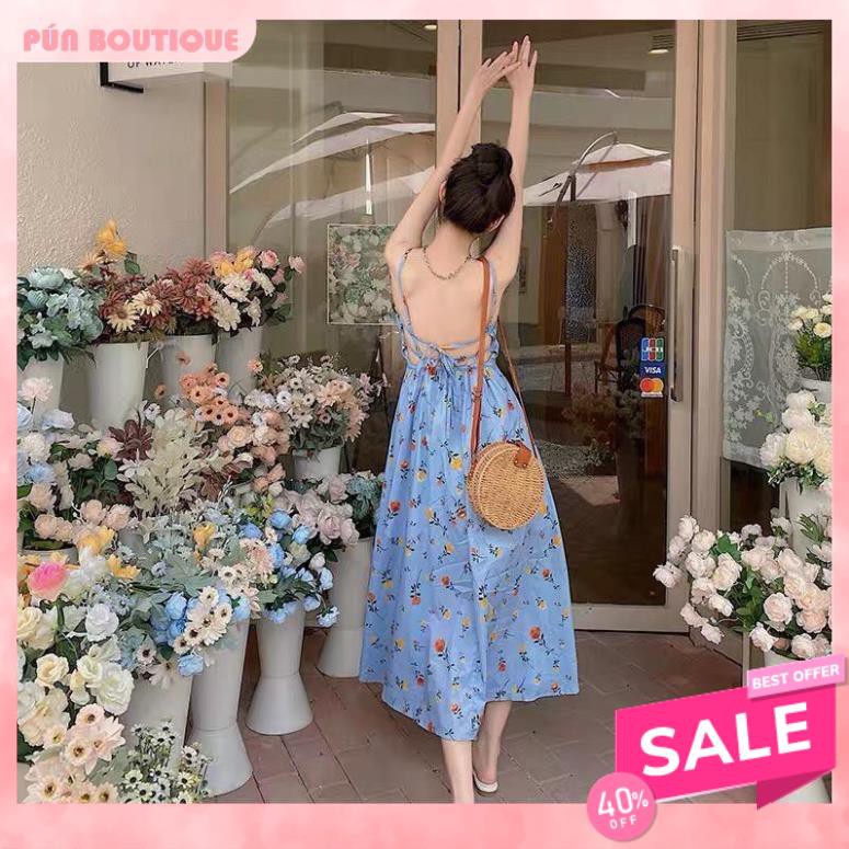 VÁY 2 DÂY SEXY HOA NHÍ XANH ĐAN DÂY CHẤT ĐŨI MÁT CÓ ĐỆM NGỰC - ĐẦM 2S DÁNG SUÔNG TX