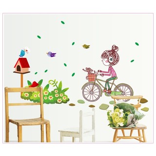 Decal dán tường cô bé đạp xe 2 EB103