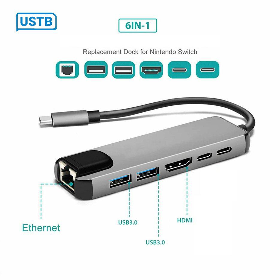 Bộ chuyển đổi nguồn 5/6 trong 1 USB type C Hdmi 4K USB 3.0 PD sang Ethernet Rj45 Lan | BigBuy360 - bigbuy360.vn