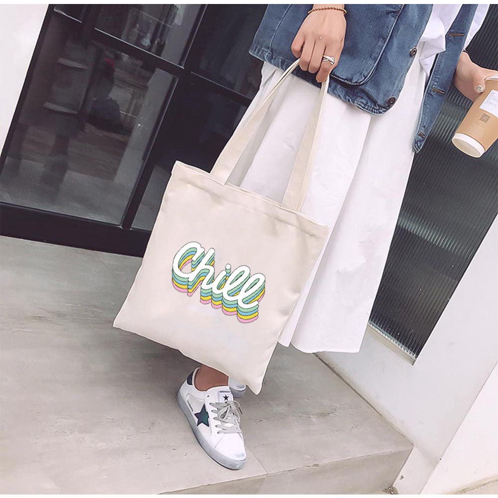 Túi Vải Tote GINKO Kiểu Basic dây kéo In Hình Chill G66