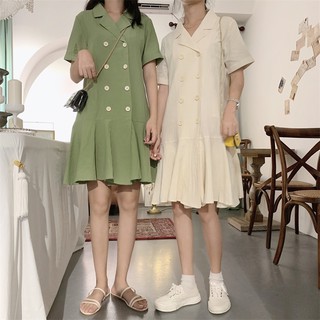[ORDER] Đầm linen suông tà xòe phối hai hàng nút D139