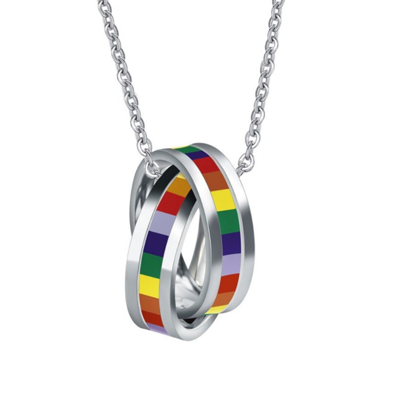 Vòng cổ Mặt Nhẫn Đôi Bằng Thép Không Gỉ Màu Cầu Vồng Thời Trang Cho Nam Và Nữ