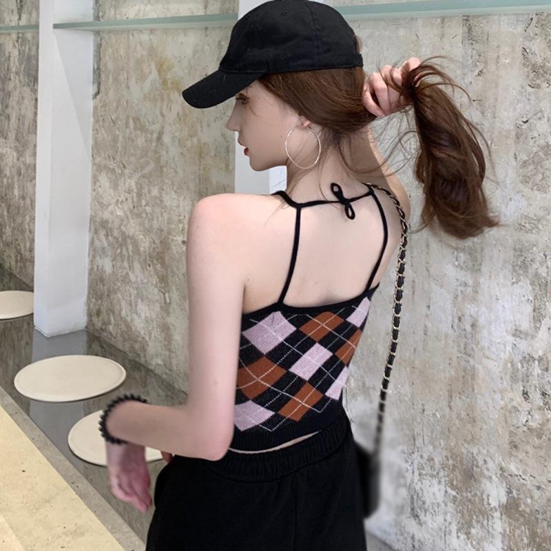 Áo Lửng Hai Dây Họa Tiết Ca-Rô Gợi Cảm Nữ Tính