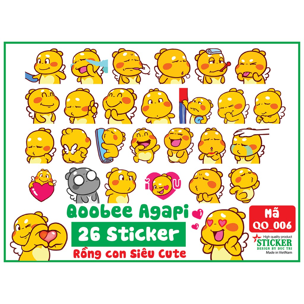 Bộ 26 hình dán Tem rồng con siêu cute, Chủ đề sức khỏe được cắt sẳn bằng máy chống nước dùng trang trí