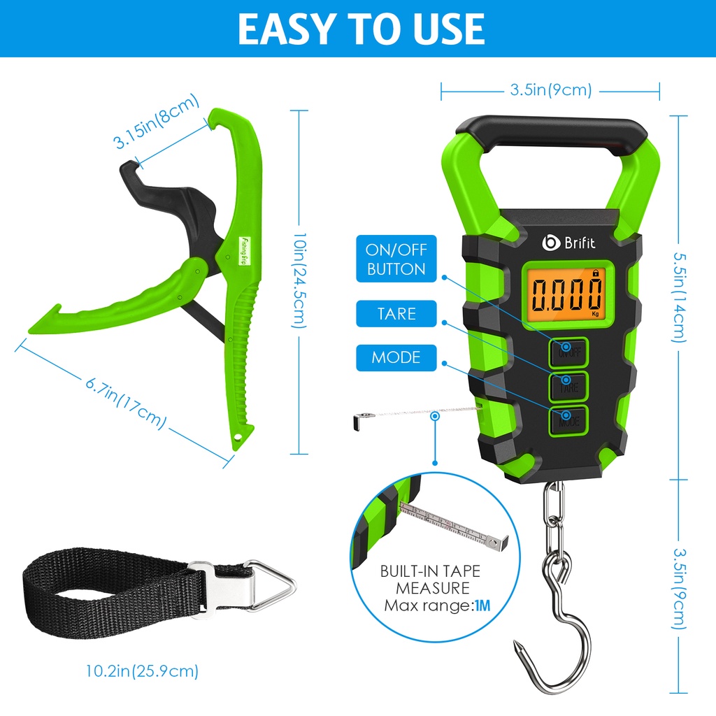 Cân Hành Lý Kỹ Thuật Số Độ Chính Xác Cao 50kg / 110lb ORIA Có Thước Đo Và Kẹp Cá Cho Câu / Du Lịch / Express