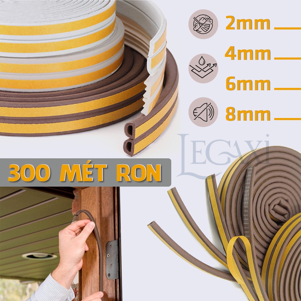 300 Mét Ron Gioăng Doăng Roăng Khung Cửa Miếng Dán Lấp Khe Hở Ngăn Bụi Côn Trùng 2-4-6-8mm Legaxi