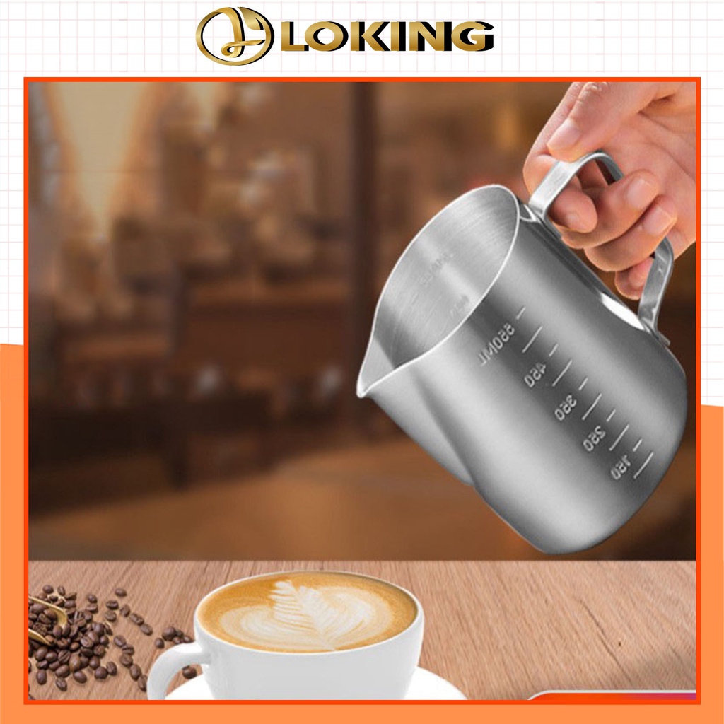 Ca đánh sữa inox (có vạch chia) 350ml - 550ml - 900ml, Inox cấp thực phẩm - LOKING