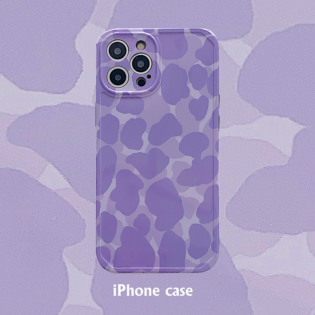 Ốp điện thoại in hoạ tiết bò sữa màu tím cho Iphone 13 pro max 7 8 plus X XR XS MAX 11 PRO MAX 12 MINI PRO MAX