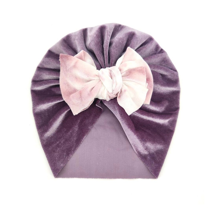Mũ Turban Thắt Nơ Bằng Vải Nhung Cotton Mềm Màu Trơn Dành Cho Bé Sơ Sinh