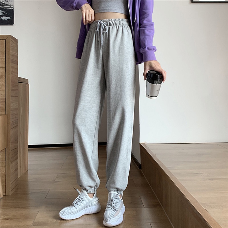 Quần nỉ trơn gourd đen và xám bo gấu jogger unisex