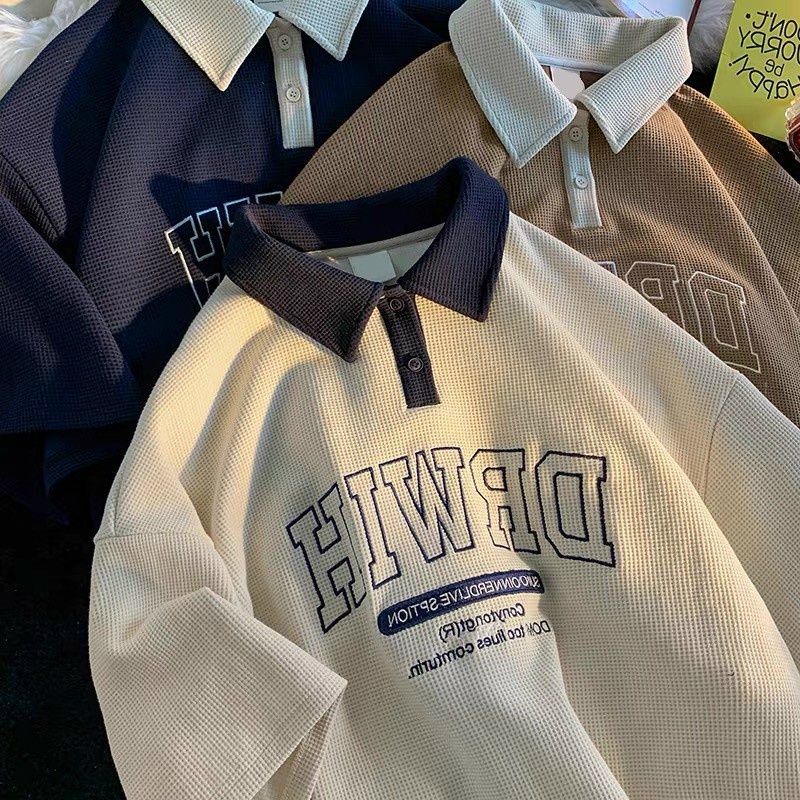 Áo Polo DRWIH tay lỡ BASIC form rộng OVERSIZE Nam Nữ Unisex áo phông cổ bẻ vải thun da cá tici dày dặn, không nhăn