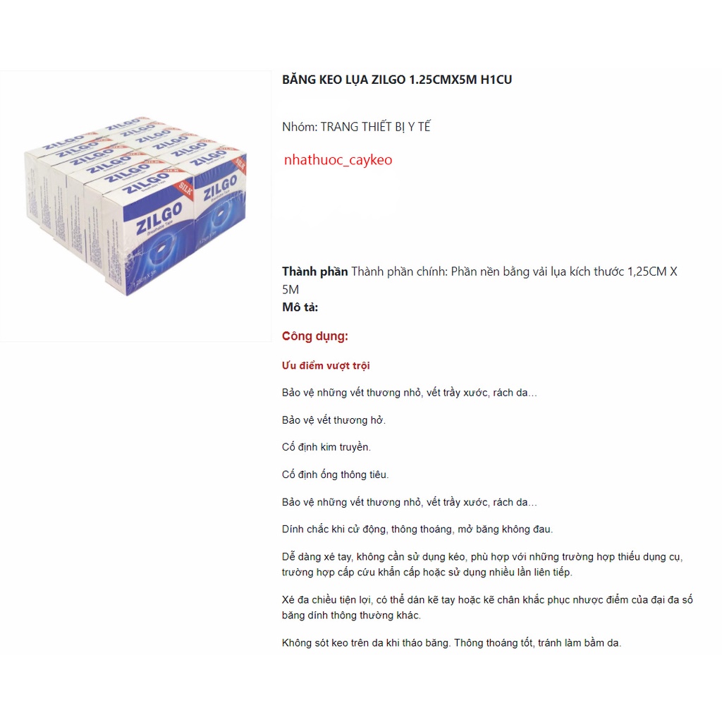Băng Keo Lụa Zilgo 1.25cmx5m hộp 1 cuộn Việt Nam