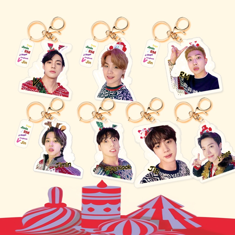 Móc Khóa Acrylic Hình Kpop BTS Phong Cách Giáng Sinh