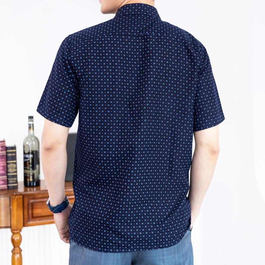 Áo Sơ Mi Nam Công Sở Anton Ngắn Tay Vải Cotton Họa Tiết Hoa Nhí Xanh Tím Than kiểu dáng việt tiến– 809