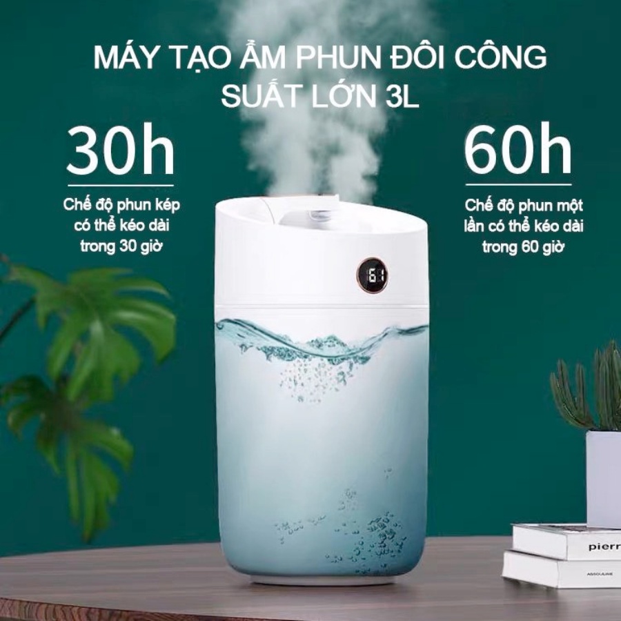 Máy Phun Sương Tạo Ẩm Khuếch Tán Tinh Dầu Cỡ Lớn Dung Tích 3L: Phun Tinh Dầu Toả Hương Thơm Cho Phòng Ngủ, Phòng Khách