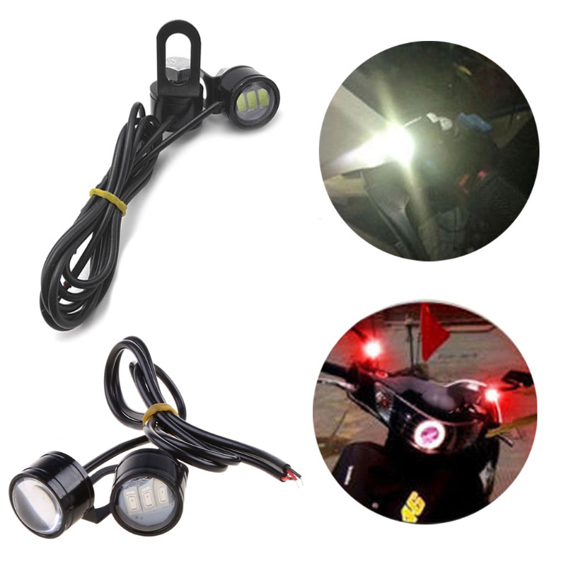 Đèn Led 3 Bóng Tín Hiệu Ánh Sáng Trắng/Đỏ Gắn Gương Chiếu Hậu Cho Xe Máy
