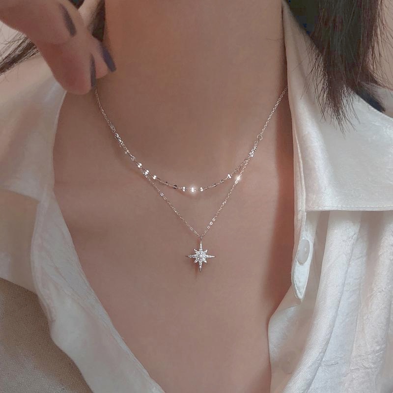 Vòng cổ bạc 925 hình trăng sao đính kim cương thời trang cho nữ
