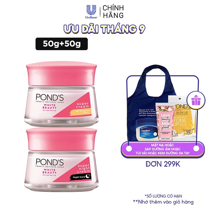 Combo Kem Dưỡng Da POND'S White Beauty Trắng Mịn Không Tỳ Vết Ngày Và Đêm (50g x 2)